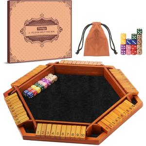 Toidgy 1-6 Players Shut The Box Dice Games, Wooden Board Table Math Game with 16 Dice and Instructions, Classics Close The Box Board Game for Adults Kids, Family Classroom Home or Bar