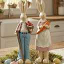 Easter Bunny Decorations Couple Rabbit Holding Bird Chutes and Carrot, Hand-Painted Crafts Statue, Spring Easter Bunny Figurine-9''H