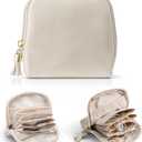 VLANDO Small Travel Jewelry Case,Wedding Gifts for Women,Jewelry Pouch Bags with Zipper,Velvet Jewelry Organizer Storage Bag for Bracelet Rings Earring-Cream White