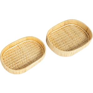Household Essentials Willow Nestable Oval Trays with Raised Edges, Natural, Set of 2