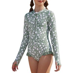 GRACE KARIN Girls Size 10 Swimsuits Rashguard Long Sleeve Swimwear Hollowed-Out Bathing Suit