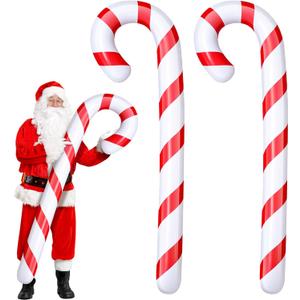 Leyndo 2 Pcs 5.5 ft Inflatable Christmas Candy Cane for Christmas Decorations Jumbo Candy Cane Balloons for Xmas Indoor Outdoor Pool Yard Party Favors (Red and White)