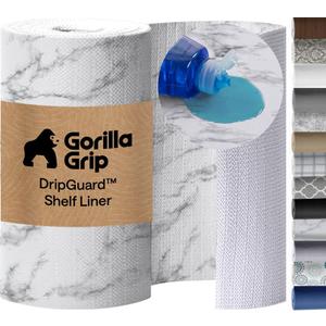 GORILLA GRIP DripGuard Shelf Liner, Non-Adhesive Drawer and Kitchen Cabinet Protector, 20in x 20 ft, Strong Grip Slip Resistant Underside, Smooth Surface Liners for Cabinets, Bathrooms, Closets, Marble
