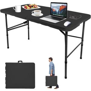 Camp Field 4ft Heavy Duty Portable Table, for Friends Folding Table for Indoor & Outdoor Picnic & Card Table for Picnic, Party, Camping (Black, 4FT)