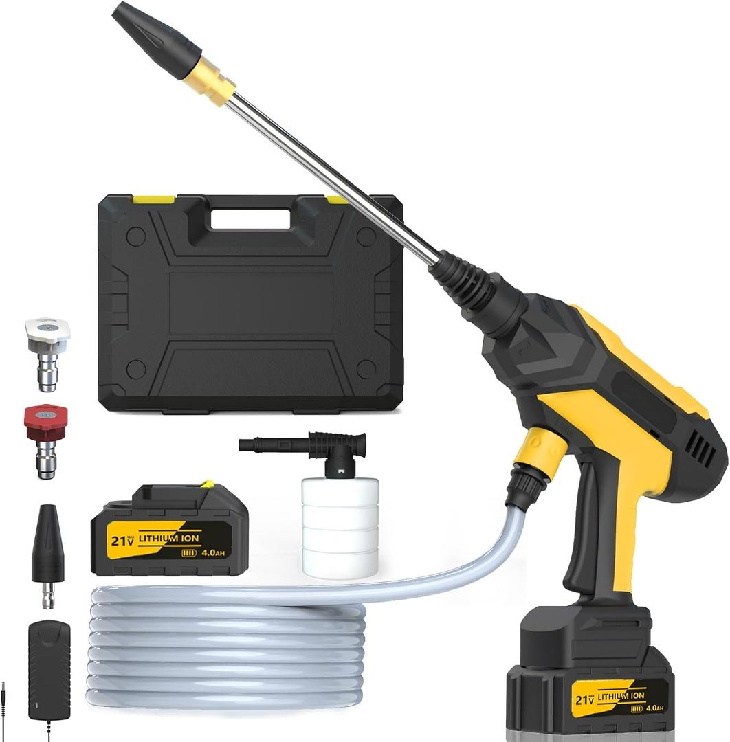 Cordless Pressure Washer - MAX 950 PSI Battery Powered Pressure Washer, 21V Portable Cordless Power Washer with Rechargeable 4.0Ah BattngYellow