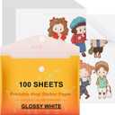 HTVRONT Printable Vinyl Sticker Paper, 100 Sheets Glossy Waterproof Sticker Paper For Inkjet Printer & Laser Printer, Dries Quickly-Standard Letter Size 8.5"X11"