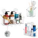 HYBRIDEAS Clear Shower Caddy Suction Cup Shelf Organizer with Hooks Removable Shower Basket Light Luxury Style Punch-Free Dorm Wall Storage Rack for Kitchen Bathroom Set of 3