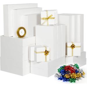 joyhalo 24 Pack Gift Boxes with Lids for Presents - White Small Large Chritsmas Gift Boxes Bulk for Clothes with Ribbon and Flowers, Assorted Sizes for Wrapping Gifts, Shirt, Gift Wrapping Supplies