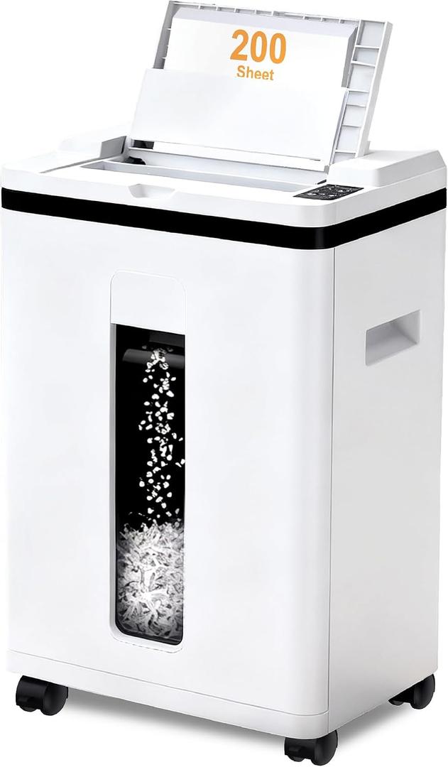 200-Sheet Auto Feed Paper Shredder, Touchscreen Heavy Duty Shredders, 40 Min Non-Stop, P-5 Ultra Security Commercial Shredder for Home Office, Micro Cut with Wheels, 5.8 Gal Bin, <60 dB