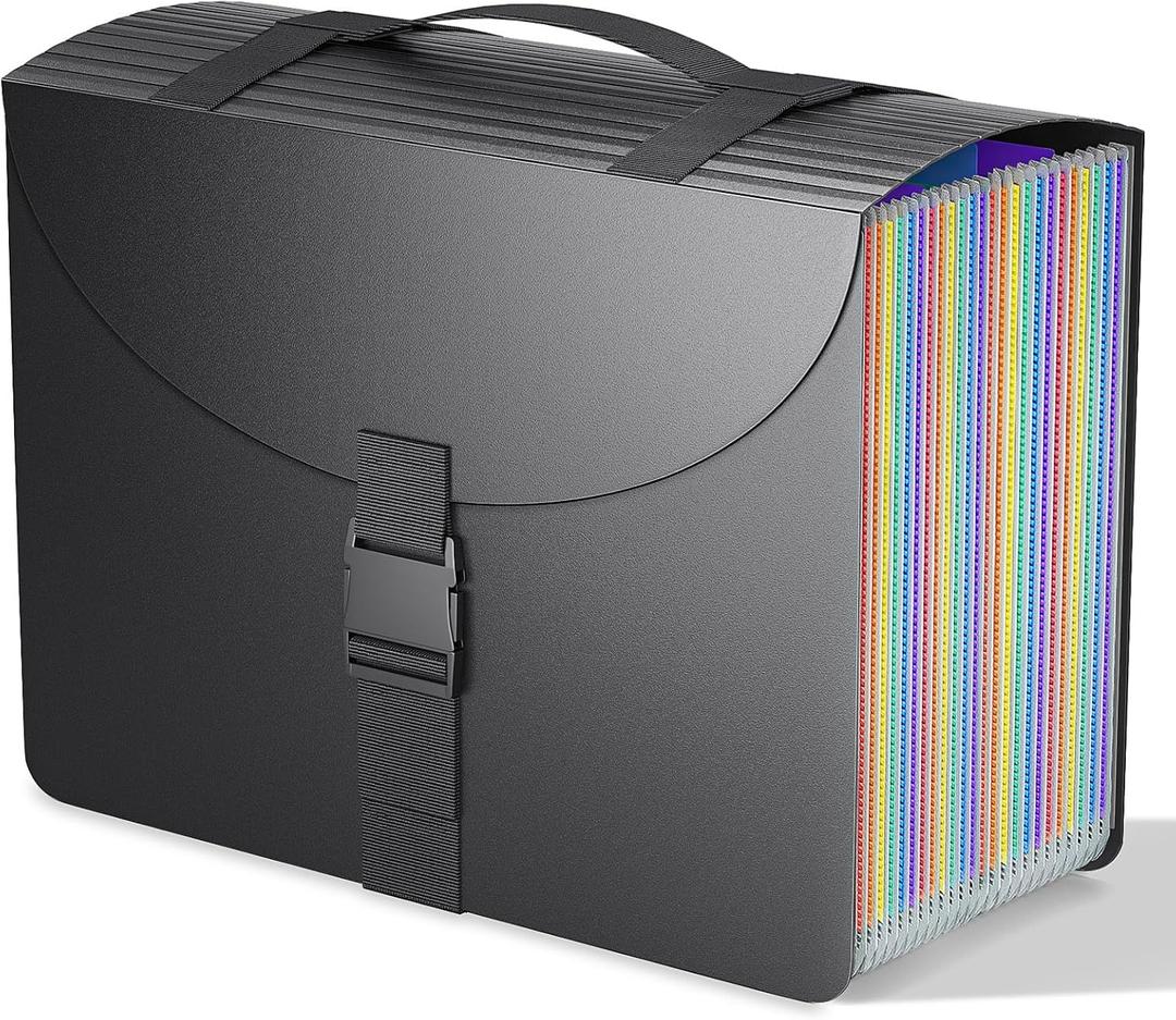 TOPCJ File Organizers with Handle,25 Pockets Accordion File Organizer,Portable Expanding File Folder for Receipt,Bill, A4/Letter Size Paper,Documents,a-z Tabs Included in Filing Folder Frosted