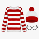 Kids Halloween Costumes, Red and White Striped Shirts, Kids Halloween Shirts Hat Glasses Set for Costume Cosplay 10-12 Years Old 