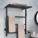 Towel Warmer Wall Mounted with 3 Electric Stainless Steel Heated Bars, Hot Towel Rack for Bathroom, Plug-in BathTowel Heater with Built-in Timer, Matte Black