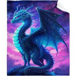 Dragon Blanket Gifts for Girls 8-12 - Blue Purple Dragons Throws for Boys Kids Children - Plush Soft Fuzzy Flannel Birthday Gifts for Women Men Adults Dragon Lovers - 50"X40" Decor for Room Bed Sofa