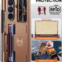 Vizvera for Samsung Galaxy Z Fold 7 Case RFID Wallet with Cards Holder[Kickstand][Camera Cover] Shockproof Silicone Protective Phone Case for Z Fold 7 2025-Desert Gold