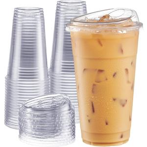 GUSTO Clear Plastic Cups with Lids [24 oz - 100 Count - Disposable Iced Coffee Drink Cups with Strawless Sip Lids for Smoothies, Juices, and More - (Formerly Comfy Package)