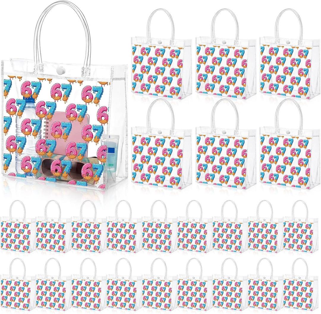 Leinuosen 20 Pcs 6 7 Theme Ice Cream Clear Gift Bags with Handles PVC Ice Cream Goodie Bags Bulk Donut Party Favors Sport Themed Wrap Team Birthday Party Supplies for Treat Candy Snack