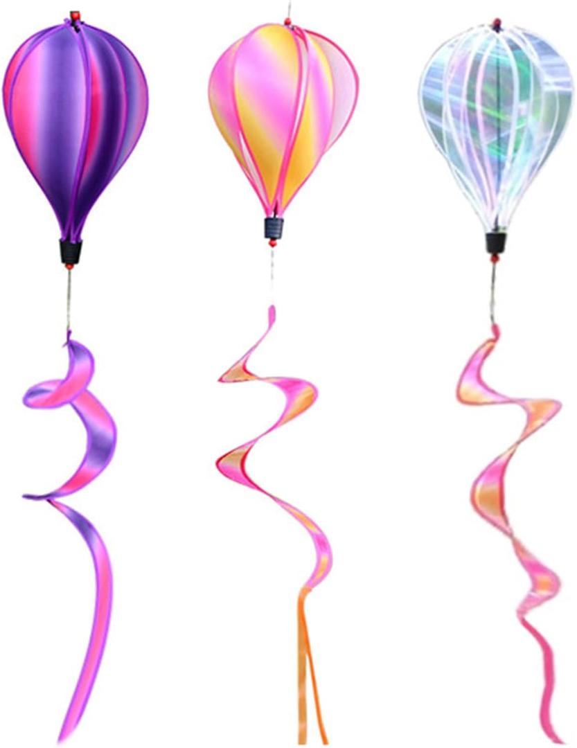 3 Pack Rainbow Hot Air Balloon Wind Spinner Garden Pinwheels Whirligigs Wind Spinner Decorations Outdoor Hanging Decor Lawn Yard Windsock Ornaments