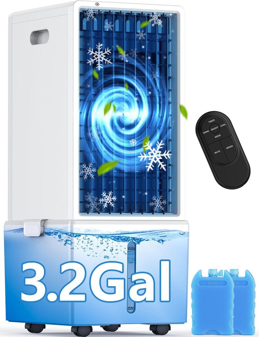 4-IN-1 Portable Air Conditioners w/3.2-Gal Tank for 24H Cooling, 4 Wind Speeds & 4 Modes, LED Touch Screen, Waterless Alert System & 12H Timer, Remote, Windowless Air Conditioner for Bedroom