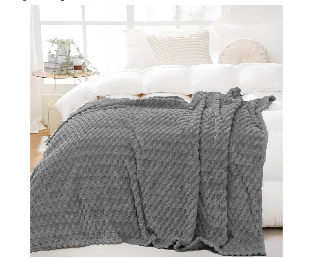Puncuntex Grey Throw Blanket 108"×90" inches Fuzzy 3D Jacquard Decorative Flannel Fleece Super Soft Plush Cozy Blanket for Couch Sofa Chair Lightweight