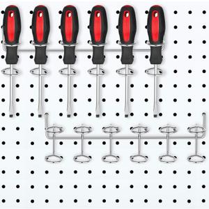 Hotop 2 Pieces Pegboard Screwdriver Holder Peg Board Tool Utility Hooks Pegboard Accessories Six-Tool Organizer Racks Accessory Multi-Ring Holder for Pliers(Silver)