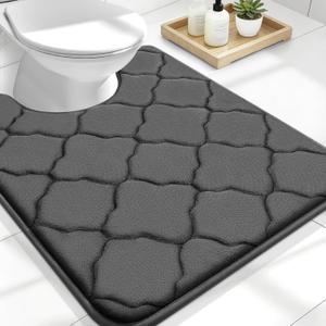 OLANLY Memory Foam Toilet Rugs U-Shaped 24x20, Ultra Soft and Absorbent Bathroom Rugs, Non-Slip, Comfortable, Machine Washable Contour Bath Mat for Toilet Base, Home Decor Accessories, Black
