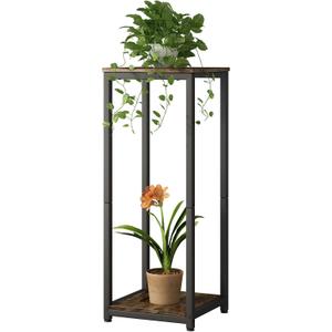 Plant Stand Indoor Corner Tall 2 Tier Metal Modern Flower Storage Plant Shelf Holder for Living Room Balcony Garden,Black (2 Tier-Black)