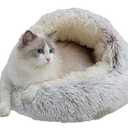 ZaneSun Calming Round Dog Beds &Cat Cave Bed with Hooded Cover,Plush Fluffy Dog Bed Anti-Anxiety Cat Cave Bed,Waterproof Bottom Washable (Coffee, 25.6X 25.6inch)