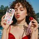 for iPhone 15 Case, Clear Summer Cherry Bows Strawberry Design Collage, Military-Grade Drop Protection, Vintage Soft Slim TPU Protective Cover with Camera Control for Girls Teens (SweetPost)