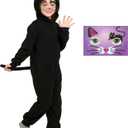 Kids Animal Onesie Boys Girls Black Cat Costume Cheetah Blue Monster Halloween Christmas Kids Cosplay Costume, Black, 12-14Years
