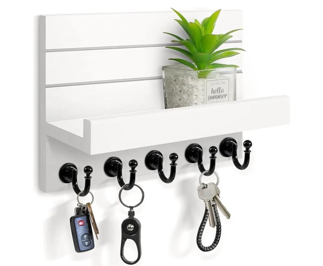 Key Holder for Wall: Easy Installation Mail Organizer Wall Mount Hanging Key Rack for Kitchen and Entryway Decor with 5 Sturdy Key Hooks (White)