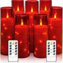 Flameless Candles with Embedded Star String, Battery Operated LED Pillar Candles with Timer and Remote Control, Home Decorating for Ambiance Set of 7 (Red)