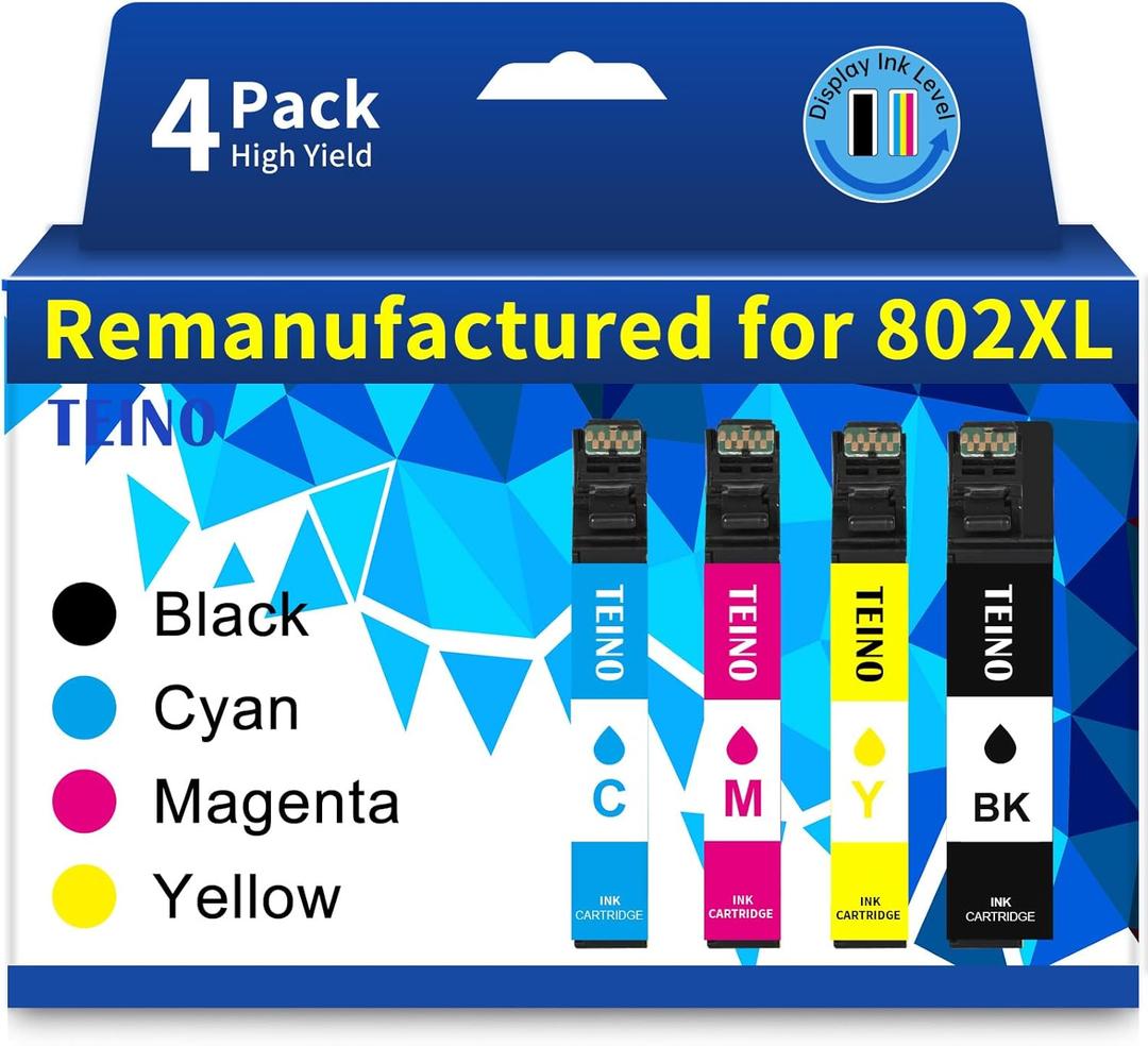 TEINO Remanufactured Ink Cartridge Replacement for Epson 802 802XL Ink Cartridges Combo Pack for Epson Workforce Pro WF-4730 WF-4720 WF-4734 WF-4740 EC-4020 EC-4030 (3-Pack)