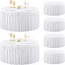 6 Pack White Spandex Round Tablecloths for 72 inch Tables, Stretchy Fitted 6FT Round Table Clothes,Wrinkle Free Table Cover with Skirt for Wedding Party Dining Banquet Graduation Decorations