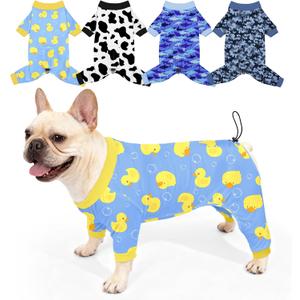 Bienbee Dog Pajamas, 4 Pack Dog Recovery Suit Shedding Suit Cute Soft Puppy Clothes Dogs Pjs Onesies Jammies Adjustable Breathable & Stretchy Clothes for Small Medium Large Dogs Girl Boy Puppy-L