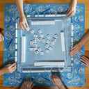 Hutch & Nook Mahjong Mat | 33" Non-Slip Card Table Cover | Decorative Game Mat for Mahjong Set, Dominoes, Poker & More (Blue & White Bird), Large