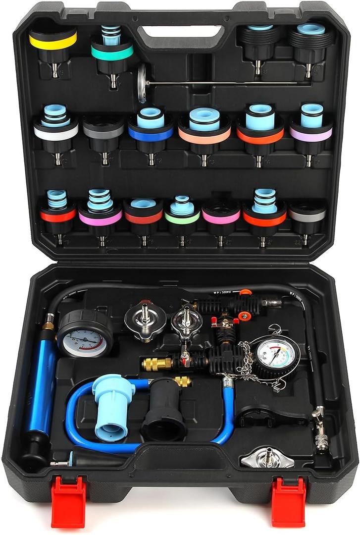 28PCS Radiator Pressure Tester Kit, Universal Coolant Pressure Tester and Vacuum Refill Tool with Adapters for Automotive Cooling System Leak Detection (Black)