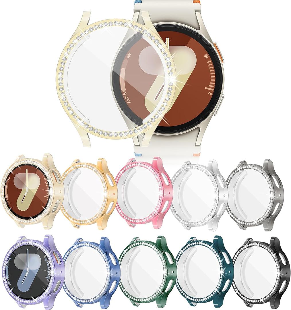 [10-Pack] YUVIKE Watch Screen Protector for Samsung Galaxy Watch7 40MM, Bling Cases Glitter TPU Soft Cover with Sparkly Rhinestones for Galaxy Smart Watch 7 40mm (SM-L300)
