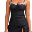 Yonique Womens Underwire Tankini Swimsuits with Skirt Two Piece Bathing Suits Tummy Control Swimwear (X-Large, Black White Stripe)