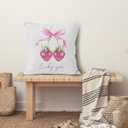 Pink Strawberry Throw Pillow Covers 18x18, Coquette Pink Bow Cherry Strawberry Lucky You Decorative Pillow Covers for Girly Bedroom Dorm, Preppy Room Decor Accent Pillows Cover Pillowcases