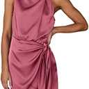 PRETTYGARDEN Women's Short Formal Satin Dress Summer Sleeveless Mock Neck Tie Waist Cocktail Party Dresses S