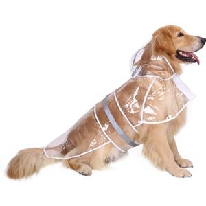 HDE Dog Raincoat Jacket Reflective Adjustable Hooded Pet Poncho Rain Coat with Leash Hole for Small to X-Large Dogs Clear - XL