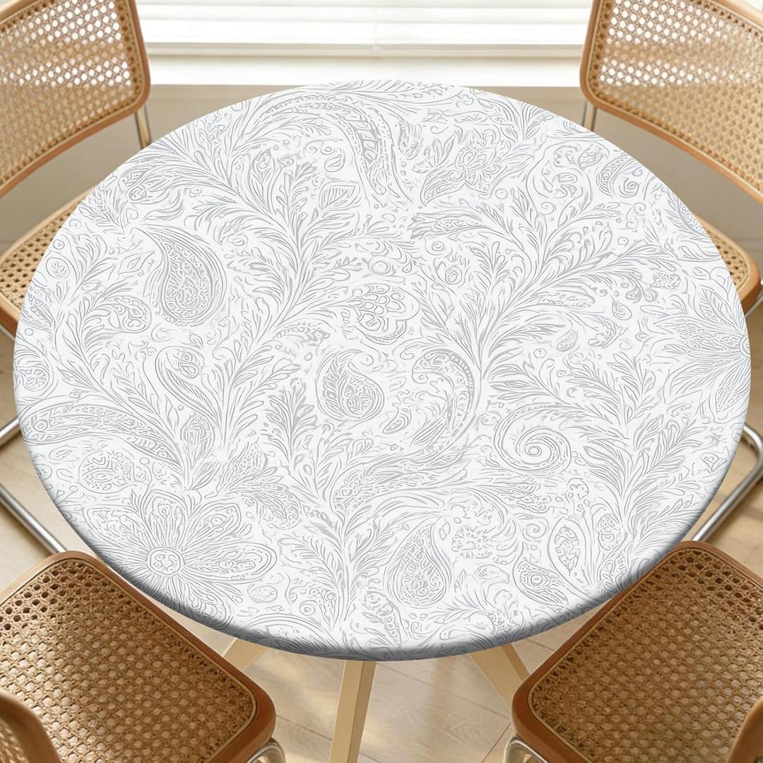 Round Fitted Table Cloth with Elastic Edge Design Table Cover Waterproof Stain-Resistant Wipeable Picnic Tablecloths Fits 38"-42" Round Tables for Camping, Dining, Indoor and Outdoor
