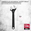 SEDY 12-Inch Adjustable Wrench, Black Oxide Finish Wide Jaw Spanner with Inch/Metric Scale, Premium Drop Forged Steel for Automotive Plumbing and Household Repairs