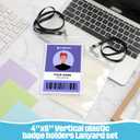 Patelai 25 Pack 4 x 6 Inch Extra Large Badge Credential Holders with 20 Inch Lanyard Vertical Name ID Badge PVC Card Holder ID Protector Sleeve Lanyard Pouch for Office Passport Tickets (Black)