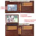 Genuine Leather Card Holder Wallet with Chain Accessory for Men, Women RFID Blocking 13 Card Slots 2 ID Windows 2 Bill Compartments Short Bi-Fold Wallet Gift (Brown)