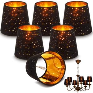 Riakrum 6 Pcs Chandelier Lamp Shades Set Small Lamp Shade for Pendant Wall Ceiling Lights Candle Bulbs Clip on Fitter Lampshade (Star,Black)