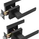 2 Pack Black Door Handles Interior, Privacy Door Lever for Bath & Bedroom, Push Button Door Handle with Lock