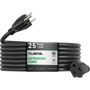 PLUGTUL Outdoor Extension Cord 25 FT Waterproof, 16/3 Gauge Black Heavy Duty 3 Prong Extension Cord, 13A 1625W SJTW, ETL Listed, Great for Garden and Home