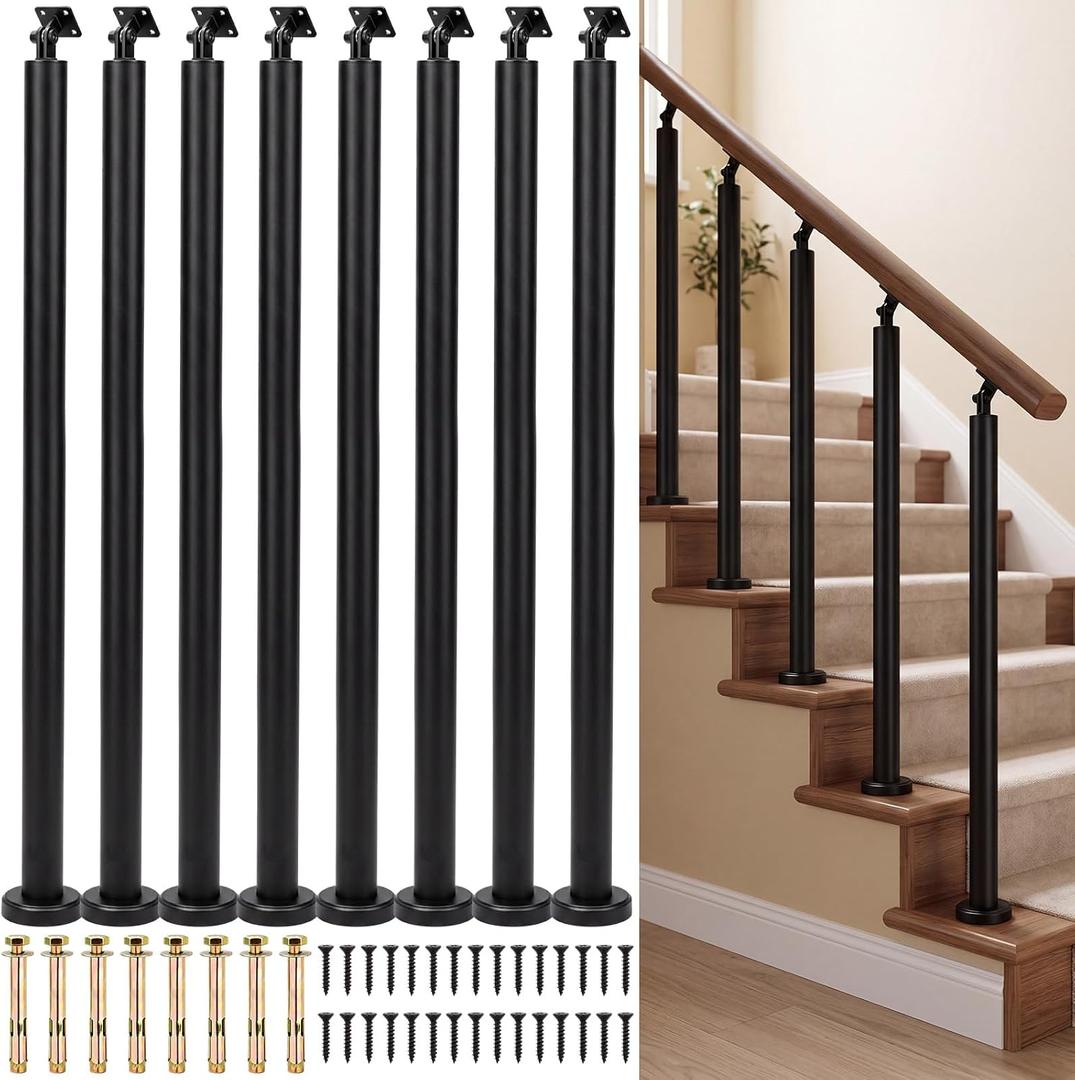 Moxweyeni 8 Pack 35.4" Stair Railing Post 270° Adjustable Stair Balusters