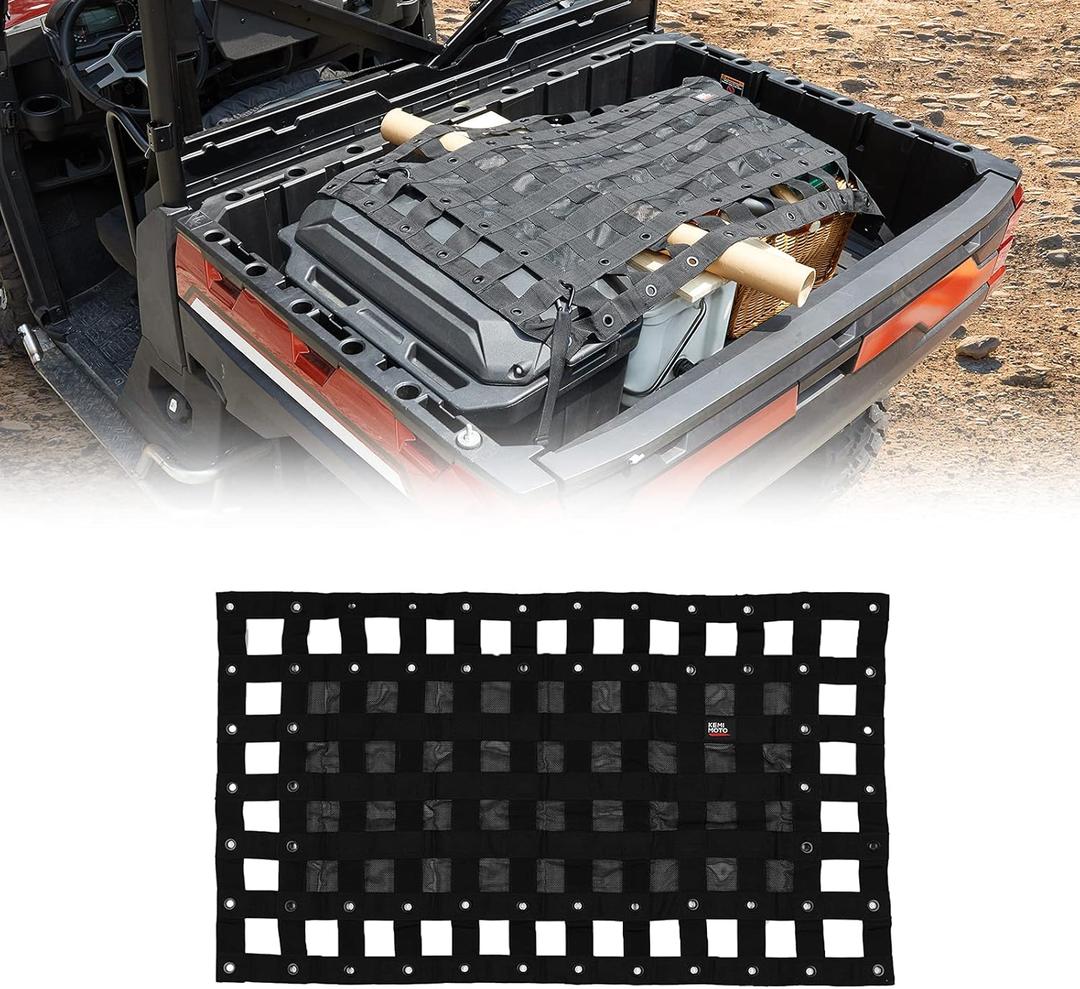 Kemimoto Heavy Duty UTV Cargo Net Stretchable UTV Roof Rack Bed Rail Cargo Bungee Netting with Straps Compatible with Polaris Ranger General Can am Defender Commander Maverick- 47" L 27" W